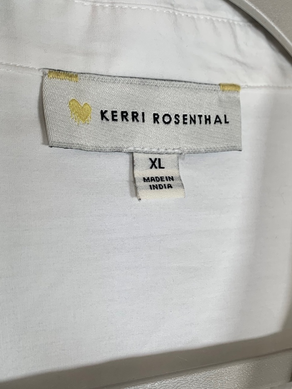 Kerri Rosenthal Mia White Shirt Button-Front Blouse Black Heart Elbow Patches XL - Picture 13 of 14